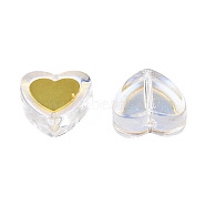 Electroplate Transparent Glass Beads, with Golden Plated Brass Findings, Heart, Clear, 12x12x5mm, Hole: 1mm(LAMP-N032-05-A06)