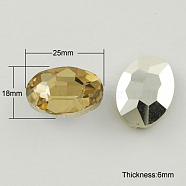 Glass Pointed Back Rhinestone, Back Plated, Faceted, Oval, Light Khaki, 18x25x6mm(RGLA-Q011-18x25mm-23)