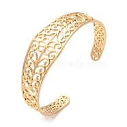 304 Stainless Steel Cuff Bangles for Women, Real 18K Gold Plated, Hollow, Clover, 3/4 inch(2cm)(BJEW-K263-05G-14)