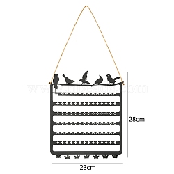 Metal Hang Earring Rack, Earrings Display Stand, Rectangle with Birds, Black, 28x23cm(PW-WG39154-01)