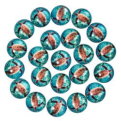 50Pcs Dome Glass Cabochons, Half Round with Tortoise Pattern, Turquoise, 25x7mm(GGLA-SZ0001-25)