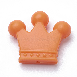 Food Grade Eco-Friendly Silicone Focal Beads, Chewing Beads For Teethers, DIY Nursing Necklaces Making, Crown, Coral, 30x35x10mm, Hole: 2mm(SIL-Q013-11)