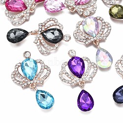 Alloy Cabochons, with Rhinestone, Cadmium Free & Lead Free, Faceted, Rose Gold, Crown, Mixed Color, 52x31.5x6.5mm(PALLOY-N0151-11-RS)