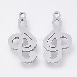 201 Stainless Steel Pendants, Laser Cut Pendants, Musical Note, Stainless Steel Color, 17x9x1mm, Hole: 1.2mm(STAS-S110-016P)