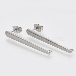 Non-Tarnish 201 Stainless Steel Stud Earring Findings, with Loop and 304 Stainless Steel Pins, Stainless Steel Color, 35x4mm, Hole: 1.5mm, pin: 0.7mm(X-STAS-S079-45B)