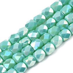 Electroplate Glass Beads Strands, AB Color Plated, Faceted, Column, Medium Sea Green, 5.5x5mm, Hole: 1.2mm, about 99pcs/strand, 21.85 inch(55.5cm)(EGLA-N002-13-A07)