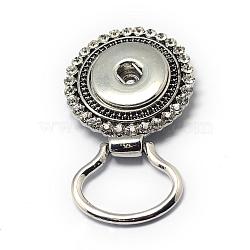 Alloy Rhinestone Snap Magnetic Brooch Making, for Snap Buttons, also for Glasses Holder, Antique Silver, 37x33x8.5mm, Hole: 21x16mm, Fit Snap Button: 5~6mm Knob(PALLOY-Q315-09)