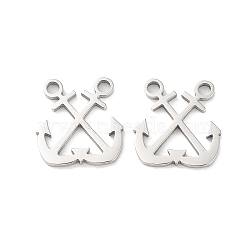 316 Surgical Stainless Steel Charms, Manual Polishing, Laser Cut, Anchor Charms, Stainless Steel Color, 12.5x11.5x1mm, Hole: 1.6mm(STAS-Q314-22P)