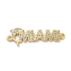 Beach Theme Rack Plating Brass Micro Pave Clear Cubic Zirconia Connector Charms, Word MIAMI Links, Long-Lasting Plated, Cadmium Free & Lead Free, Real 18K Gold Plated, Dolphin, 10x28.5x1.5mm(KK-P261-07B-G)