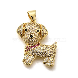 Rack Plating Brass Micro Pave Cubic Zirconia Enamel Pendants, Long-Lasting Plated, Lead Free & Cadmium Free, Dog Charms, Real 18K Gold Plated, 22.5x19.5x5.5mm, Hole: 5x3mm(KK-L226-032G-03)