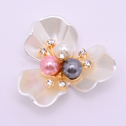 ABS Imitation Pearl Cabochons Accessories, with Imitation Shell ABS Petaline, with Crystal Glass Rhinestone and Light Gold Alloy Finding, for Jewelry Making, Flower, Colorful, 36x38x13.5mm(FIND-TAC0001-15A)