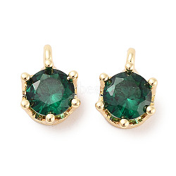 Brass Micro Pave Cubic Zirconia Charms, Flat Round, Real 18K Gold Plated, Green, 8x6x4.8mm, Hole: 1.6mm(KK-C051-39G-06)