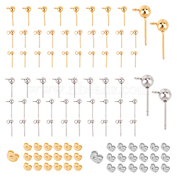 Stainless Steel Ball Post Stud Earring Findings, with Brass Ear Nuts, Mixed Color, Stud Earring Findings: 60pcs, Brass Ear Nuts: 60pcs(STAS-SC0002-60)