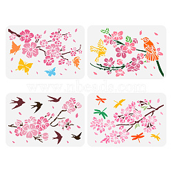 4Pcs 4 Styles PET Hollow Out Drawing Painting Stencils, for DIY Scrapbook, Photo Album, Sakura Pattern, 297x210mm, 1pc/style(DIY-WH0394-0035)