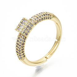 Adjustable Brass Micro Pave Clear Cubic Zirconia Finger Rings, Cadmium Free & Nickel Free & Lead Free, Hexagonal Prisms, Real 16K Gold Plated, US Size 8, Inner Diameter: 18mm(RJEW-S045-049G-NR)