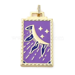 Brass Micro Pave Cubic Zirconia Pendant with Enamel, Rectangle, Medium Orchid, 45.5x25.5x2.5mm, Hole: 4.5mm(KK-H458-02G-N01)