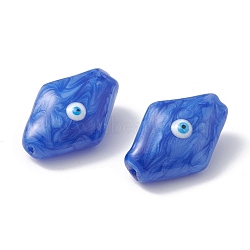 Glass Beads, with Enamel, Rhombus with Evil Eye Pattern, Blue, 28x19x12mm, Hole: 1.2mm(GLAA-A009-03D)