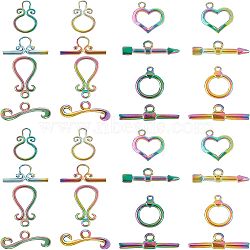 PVD Vacuum Plating 304 Stainless Steel Toggle Clasps, Mixed Shapes, Rainbow Color, 8sets/box(STAS-FH0001-17MC)