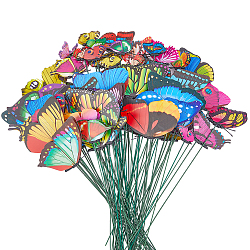 80Pcs 4 Styles PVC Butterfly Stakes, with Iron Wire, Butterflies on Sticks Garden Decoration for Indoor Outdoor Yard, Mixed Color, 274~300mm, 20pcs/style(AJEW-DC0001-31)