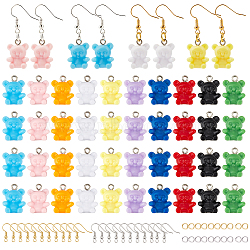 DIY Resin Dangle Earring Making Kits, Including 80Pcs 10 Colors Bear Resin Pendants, Brass Earring Hooks & Jump Rings, Mixed Color, 400pcs/box(DIY-NB0005-54)