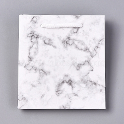 Marble Pattern Paper Gift Shopping Bags, with Handle, for Wedding Birthday Baby Shower Recycled Bag, Rectangle, White, 12x11x1cm, Unfold: about 12x10.9x5.7cm(AJEW-BC0005-81)