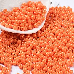 Baking Paint Glass Seed Beads, Round, Tomato, 4x3mm, Hole: 1.2mm, about 7650pcs/pound(SEED-H002-I-A512)