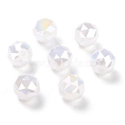 Electroplate Opaque Glass Beads, Rainbow Plated, Faceted, Round, WhiteSmoke, 10x9.5mm, Hole: 1.4mm(EGLA-B003-02A-06)