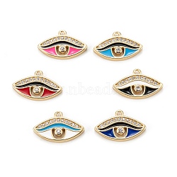 Brass Micro Pave Clear Cubic Zirconia Pendants, with Enamel, Long-Lasting, Eye, Real 18K Gold Plated, Mixed Color, 10.5x16x2mm, Hole: 1.2mm(KK-K255-10G)