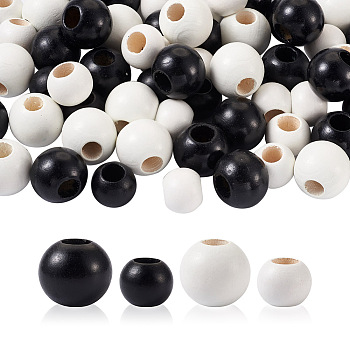 80Pcs 4 Style Spray Painted Natural Theaceae Wood Beads, Dyed, Round, Mixed Color, 20pcs/style