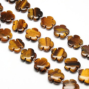 Natural Tiger Eye Flower Beads Strands, Gold, 20x6.5mm, Hole: 1mm, about 20pcs/strand, 15.74 inch