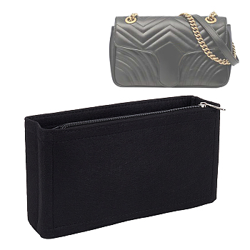 Felt Purse Organizer Insert, Handbag Crossbody Bag Organiser Accessories with Zipper, Rectangle, Black, 69x260x150mm