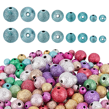 220Pcs 4 Style Opaque Acrylic Beads, Textured Round, Mixed Color, 6~12mm, Hole: 1.7~2.8mm