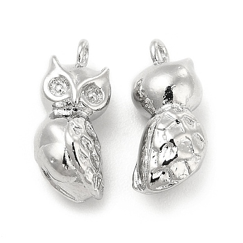 Brass Charms, Owl Charm, Real Platinum Plated, 14x6.5x5.5mm, Hole: 1.4mm