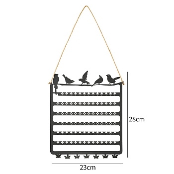 Metal Hang Earring Rack, Earrings Display Stand, Rectangle with Birds, Black, 28x23cm