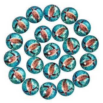 50Pcs Dome Glass Cabochons, Half Round with Tortoise Pattern, Turquoise, 25x7mm
