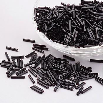 Glass Bugle Beads, Opaque Colours, Black, 9x2mm, Hole: 0.5mm, about 7000pcs/bag
