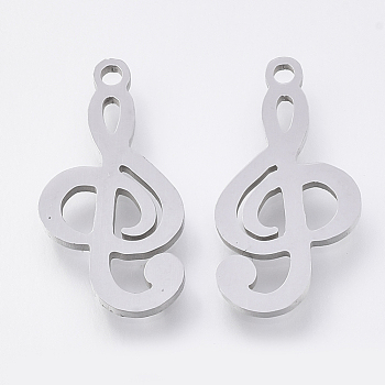 201 Stainless Steel Pendants, Laser Cut Pendants, Musical Note, Stainless Steel Color, 17x9x1mm, Hole: 1.2mm