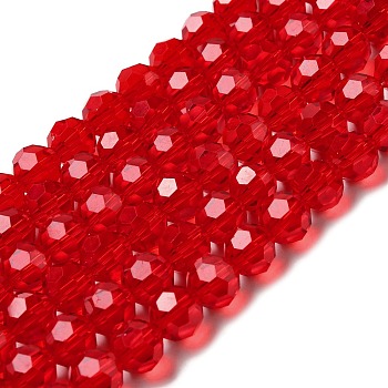 Transparent Glass Beads, Faceted(32 Facets), Round, Red, 10mm, Hole: 1.8mm, about 66~68pcs/strand, 24.02~24.13 inch(61~61.3cm)