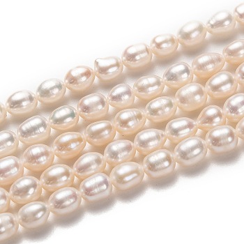Natural Cultured Freshwater Pearl Beads Strands, Rice, White, 6~7x5~6mm, Hole: 0.6mm, about 54pcs/strand, 13.78 inch'(35cm)