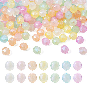 350Pcs 7 Colors Translucent Acrylic Beads, Faceted, Round, Mixed Color, 10x10mm, Hole: 1.6mm, 50pcs/color