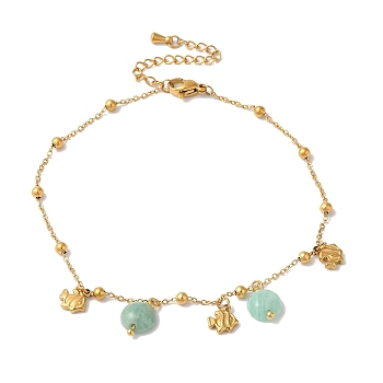 Summer Beach Nuggets Natural Amazonite & Ion Plating(IP) 304 Stainless Steel Charm Anklets for Women, Golden, Fish, 8-7/8 inch(22.5cm)