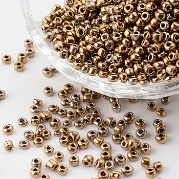 8/0 Glass Seed Beads, Metallic Colours, Sienna, about 3mm in diameter, hole: 0.8mm, about 1111pcs/50g