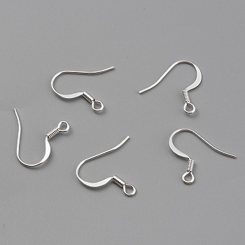 Brass Earring Hooks, Ear Wire, with Horizontal Loop, 925 Sterling Silver Plated, 16~18x16~18x1.5mm, Hole: 2mm, 20 Gauge, Pin: 0.8mm