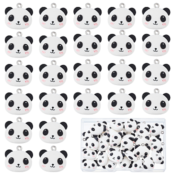 30Pcs Resin Pendants, with Alloy Loop, Panda, White, 18.5x19.5x8.5mm, Hole: 2mm