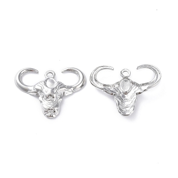 304 Stainless Steel Pendants, Cattle Head Charm, Stainless Steel Color, 20x25x4mm, Hole: 1.6mm
