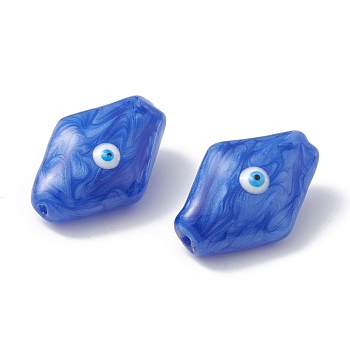 Glass Beads, with Enamel, Rhombus with Evil Eye Pattern, Blue, 28x19x12mm, Hole: 1.2mm