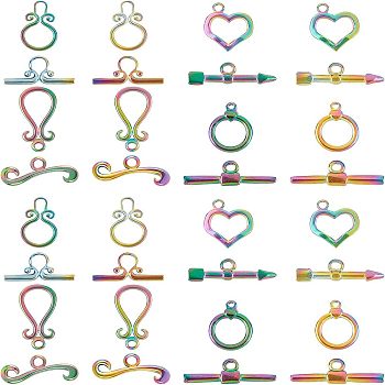 PVD Vacuum Plating 304 Stainless Steel Toggle Clasps, Mixed Shapes, Rainbow Color, 8sets/box