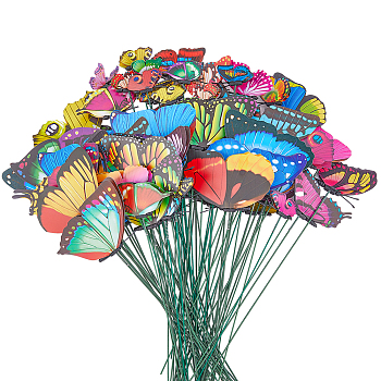 80Pcs 4 Styles PVC Butterfly Stakes, with Iron Wire, Butterflies on Sticks Garden Decoration for Indoor Outdoor Yard, Mixed Color, 274~300mm, 20pcs/style