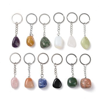 Nuggets Natural & Synthetic Gemstone Keychain, Stone Lucky Pendant Keychain, with Iron Findings, 8.95cm