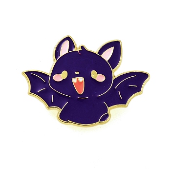 Halloween Theme Golden Alloy Brooches, Enamel Pins, Bat, 27.5x38x1.5mm